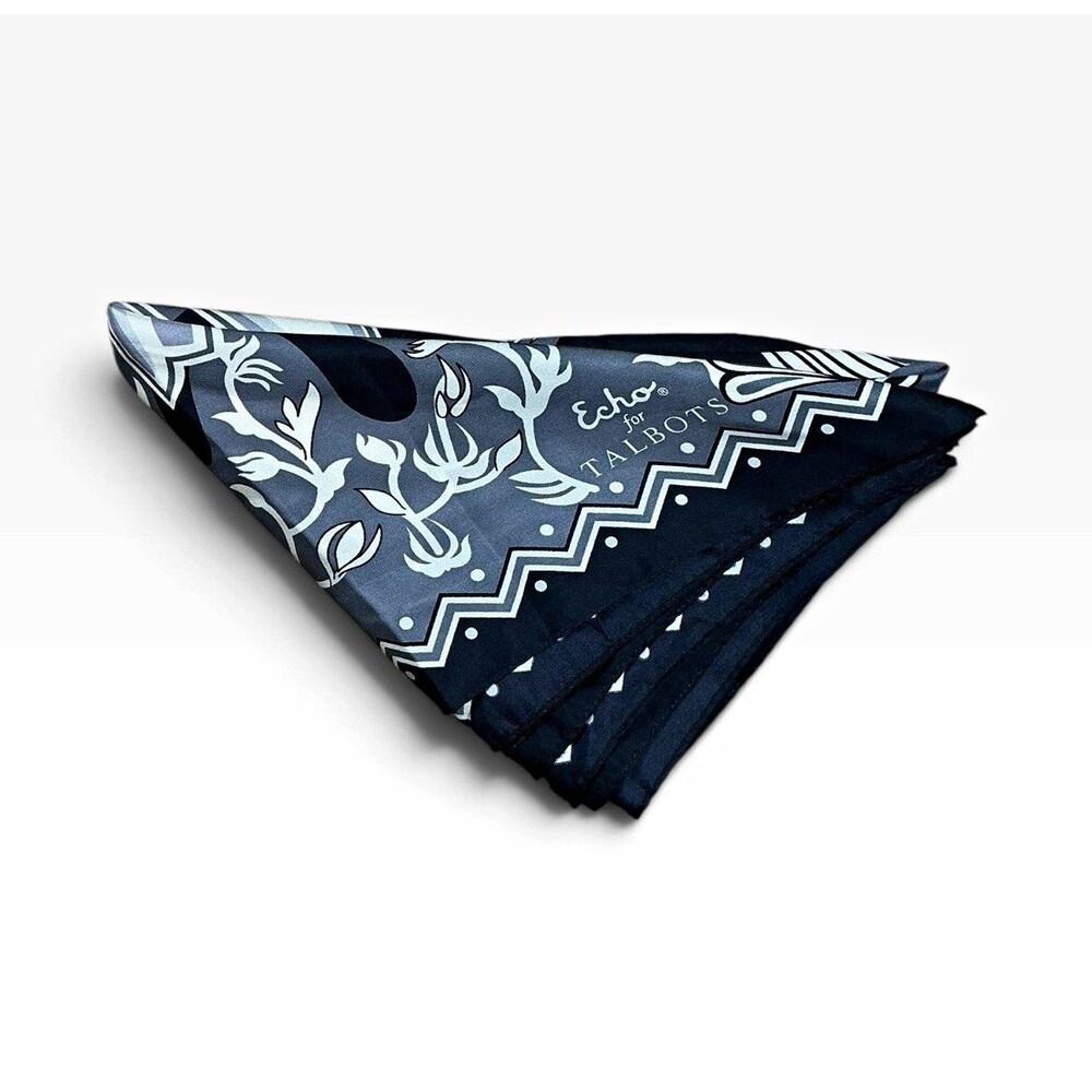 Echo for Talbots NWT 100% Silk Bandana Scarf Floral Pattern Black Gray White